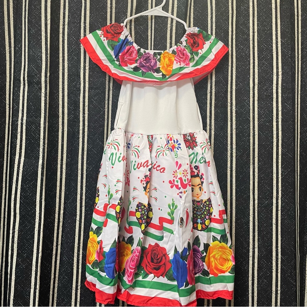 Vibrant Floral Girls Mexican Dress